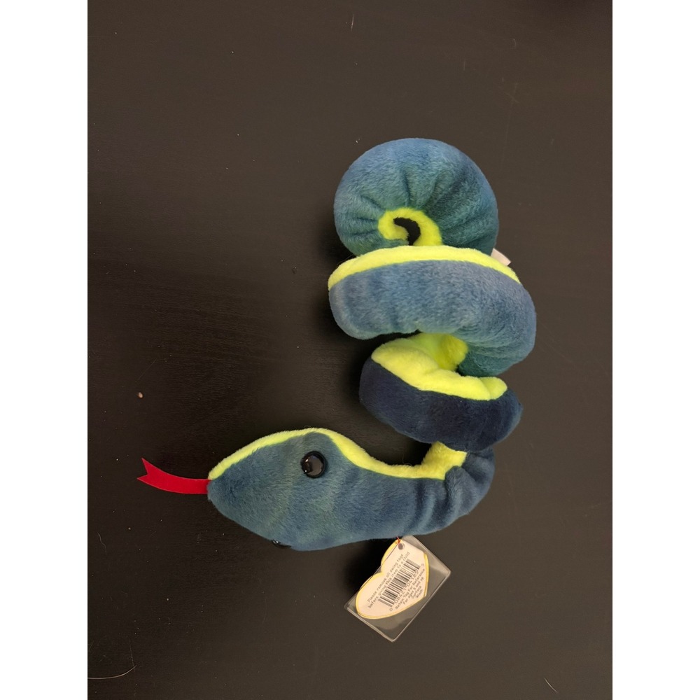 Ty Beanie Baby Hissy the Snake 1997 Vintage Blue Green Plush Toy 4185